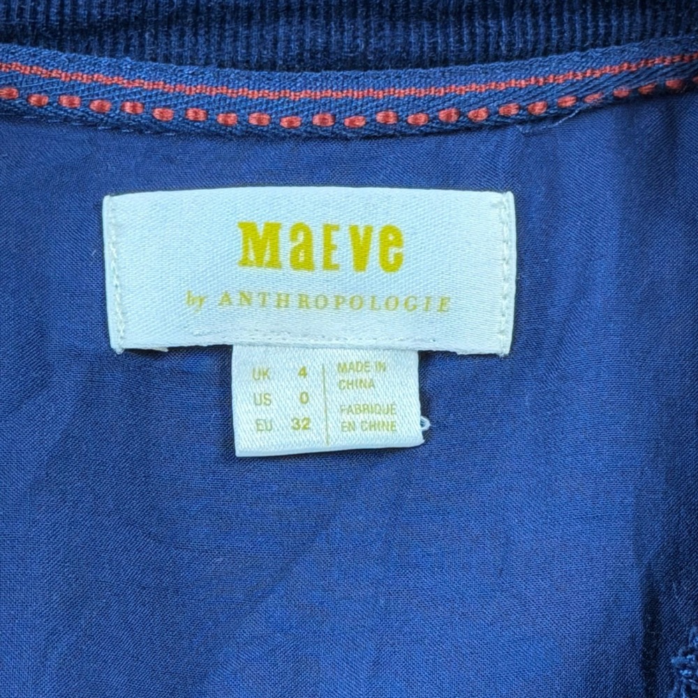 Maeve Anthropologie Navy Blue Corduroy Tie Front Boho Dress Womens Size 0 Fall - Picture 4 of 11
